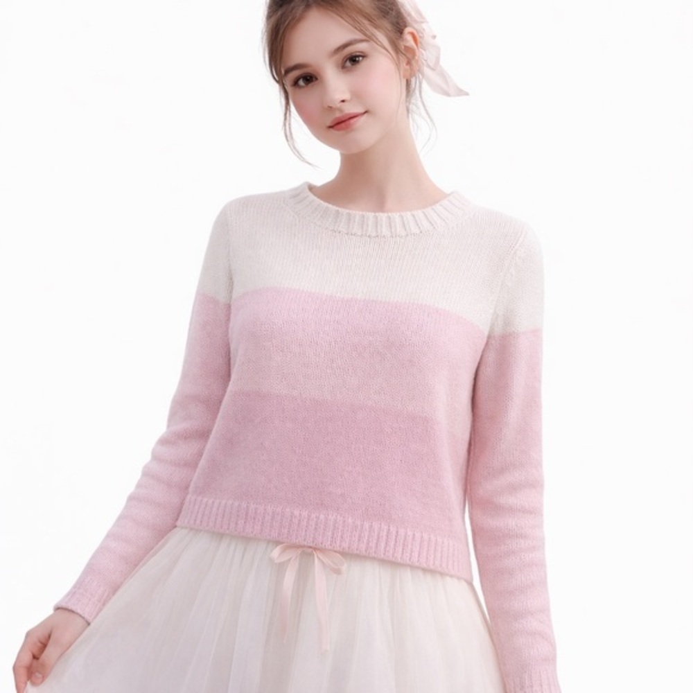 Medium Pink Knit Sweater Cotton Medium Coastal Balletcore Soft girl color block